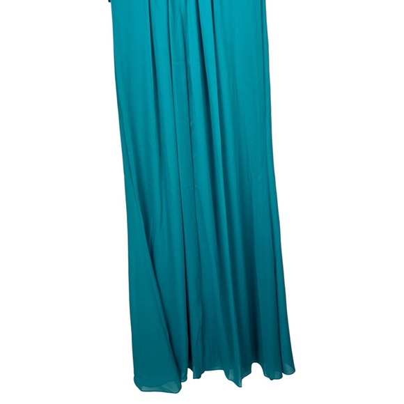 ADRIANNA PAPELL BOTANIC GREEN OFF THE SHOULDER CREPE CHIFFON EVENING GOWN DRESS - Picture 8 of 12